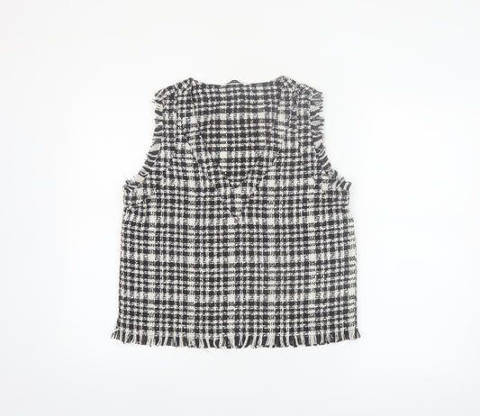 Stradivarius Womens Black Check Tweed Sleeveless Tunic Blouse Size 12