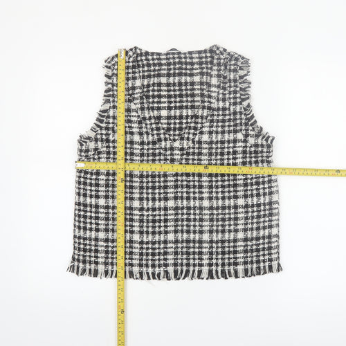 Stradivarius Womens Black Check Tweed Sleeveless Tunic Blouse Size 12