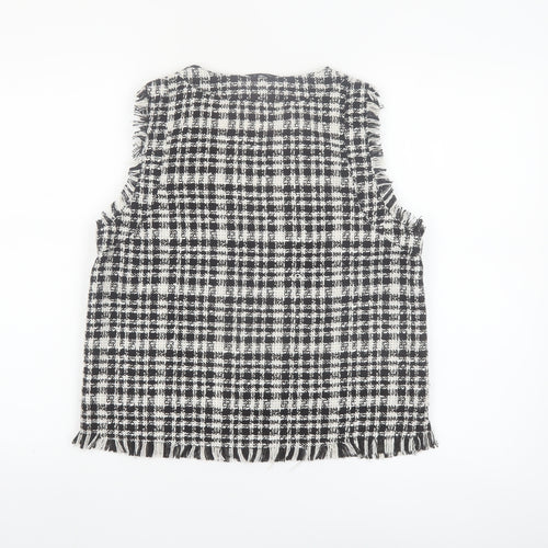 Stradivarius Womens Black Check Tweed Sleeveless Tunic Blouse Size 12