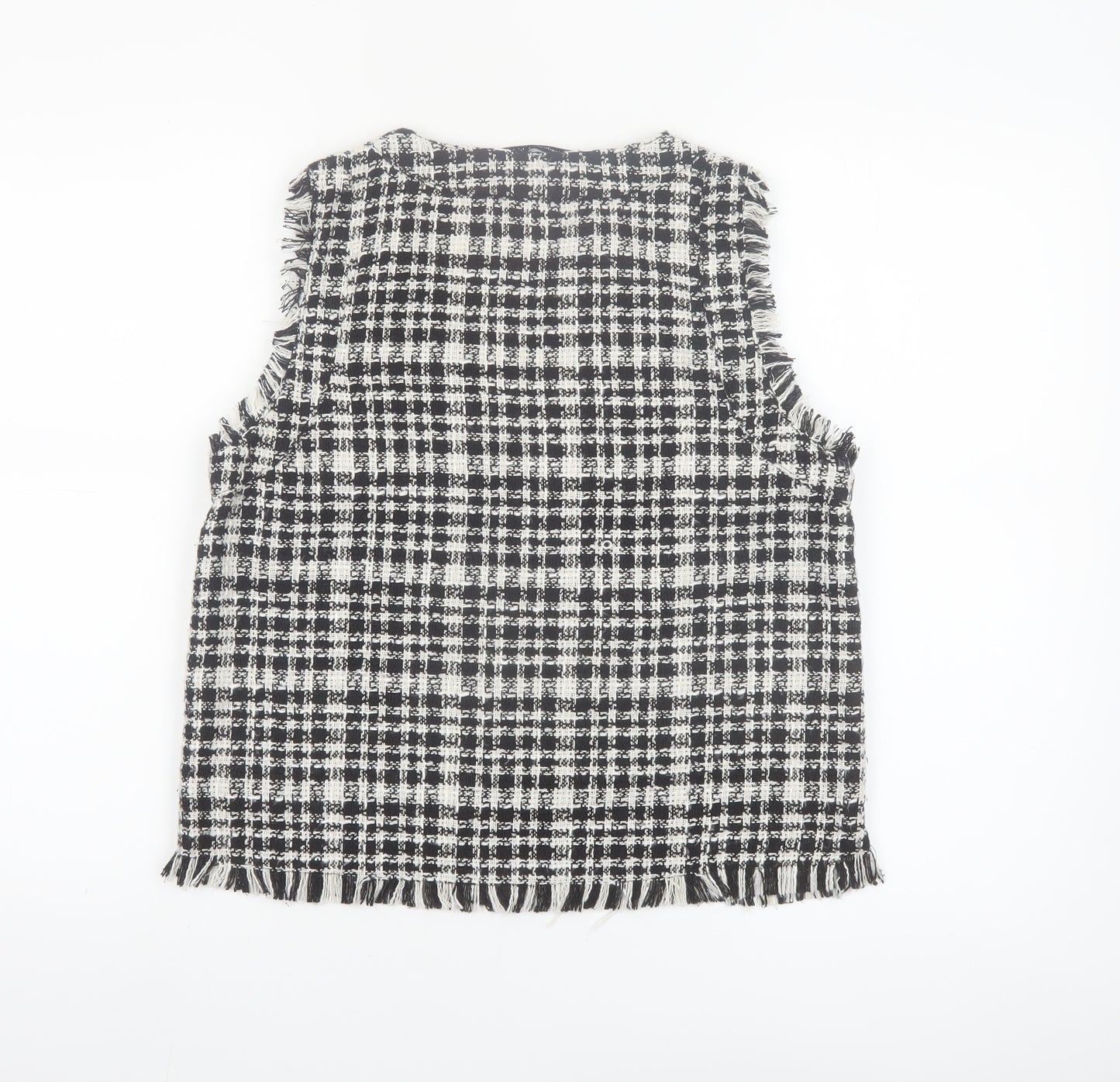 Stradivarius Womens Black Check Tweed Sleeveless Tunic Blouse Size 12