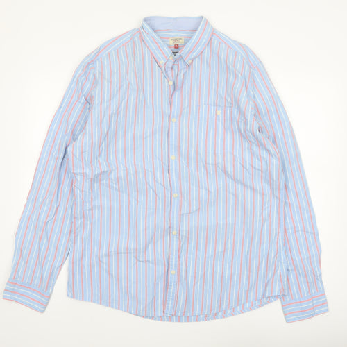 Next Men’s Blue Striped Button-Down Shirt XL Cotton Long Sleeve