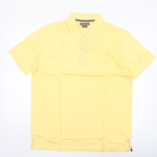 Atlas for Men Yellow Cotton Short Sleeve Polo Shirt L Regular Fit