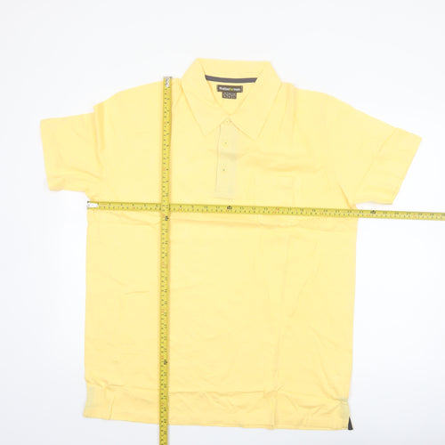 Atlas for Men Yellow Cotton Short Sleeve Polo Shirt L Regular Fit