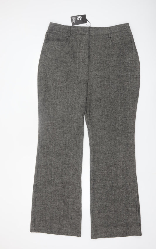 Primark Women Grey Herringbone Straight Trousers Size 16