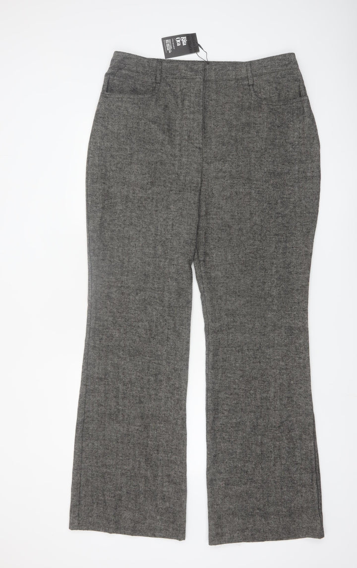 Primark Women Grey Herringbone Straight Trousers Size 16
