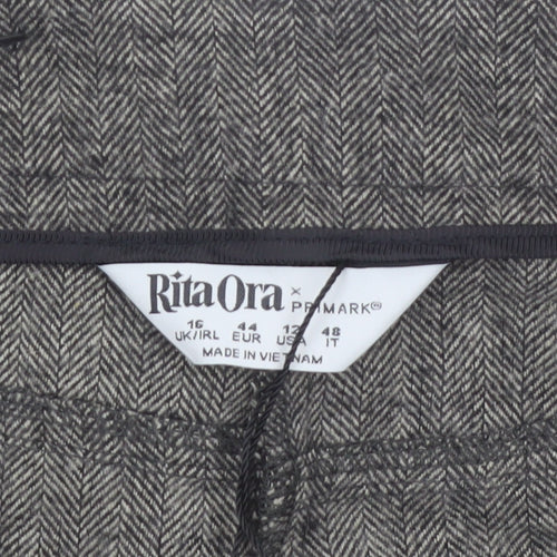 Primark Women Grey Herringbone Straight Trousers Size 16
