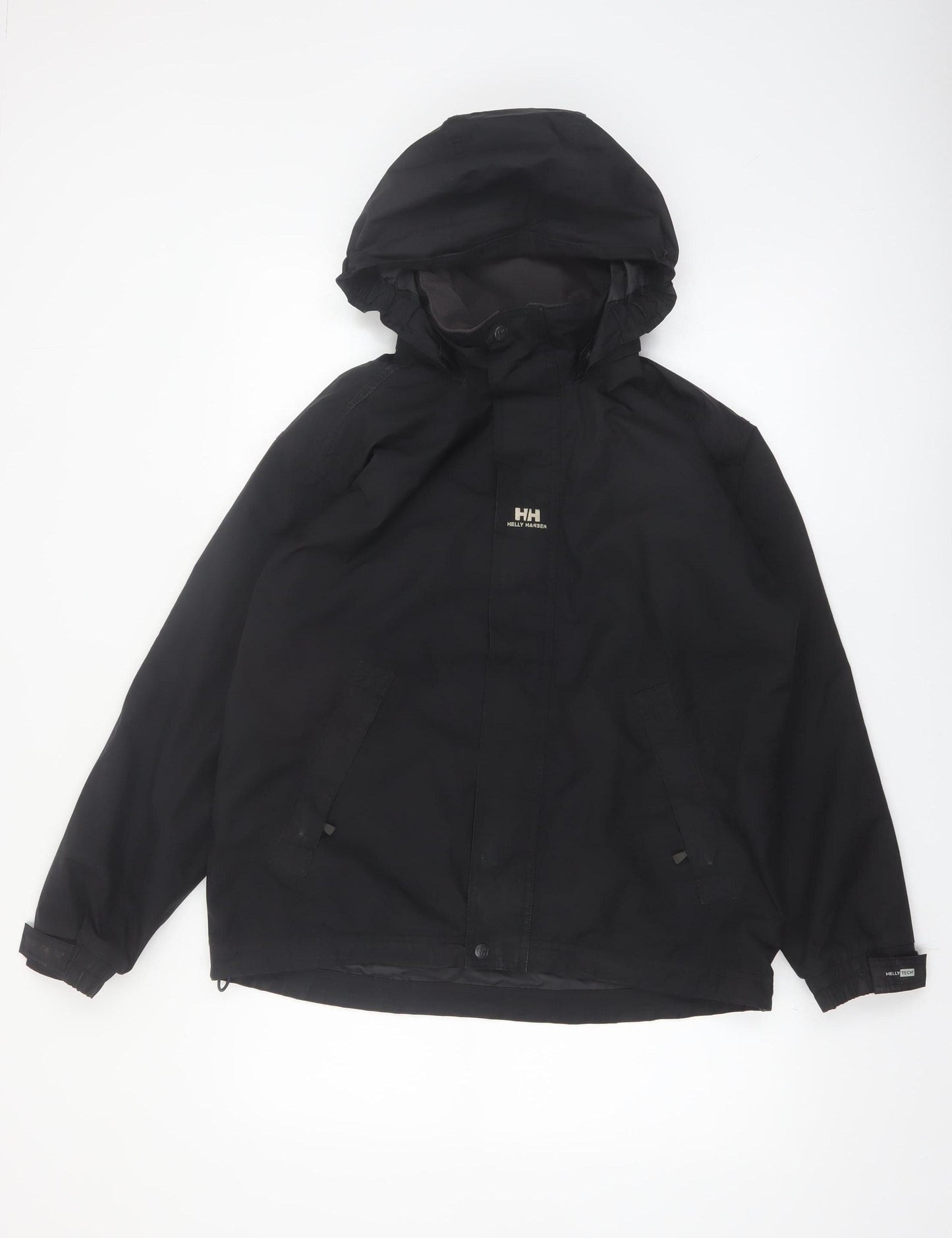 Helly Hansen Boys Black Hooded Waterproof Rain Coat Jacket 14 Years