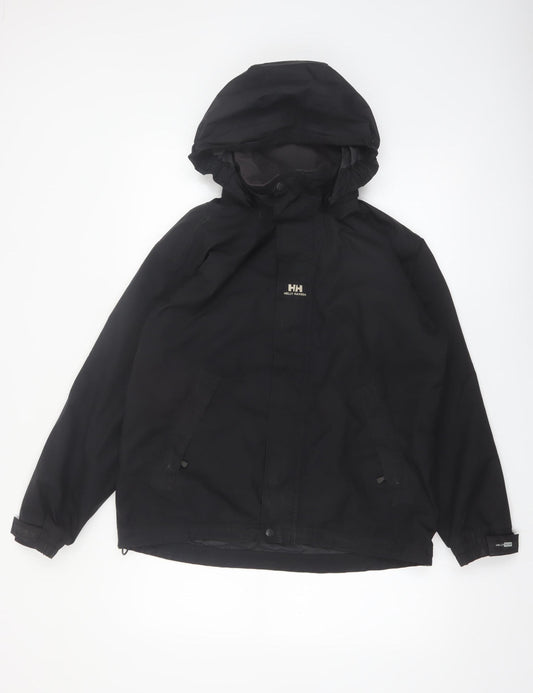 Helly Hansen Boys Black Hooded Waterproof Rain Coat Jacket 14 Years