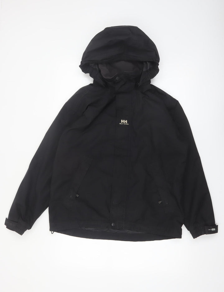 Helly Hansen Boys Black Hooded Waterproof Rain Coat Jacket 14 Years