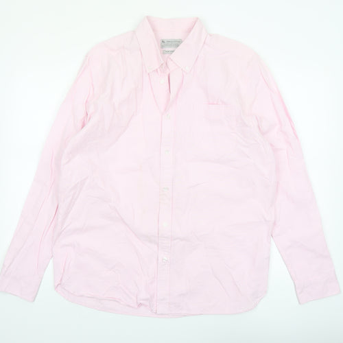Tu Men's Pink Cotton Button-Down Long Sleeve Casual Shirt Size L