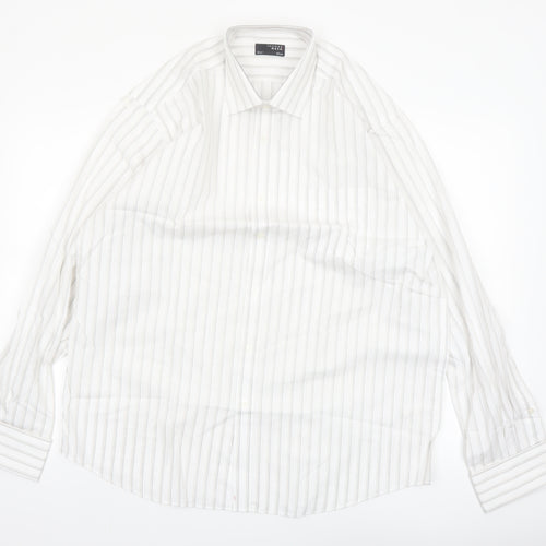 Thomas Nash Men's White Striped Long Sleeve Button-Up Shirt 16.5in Regular Fit