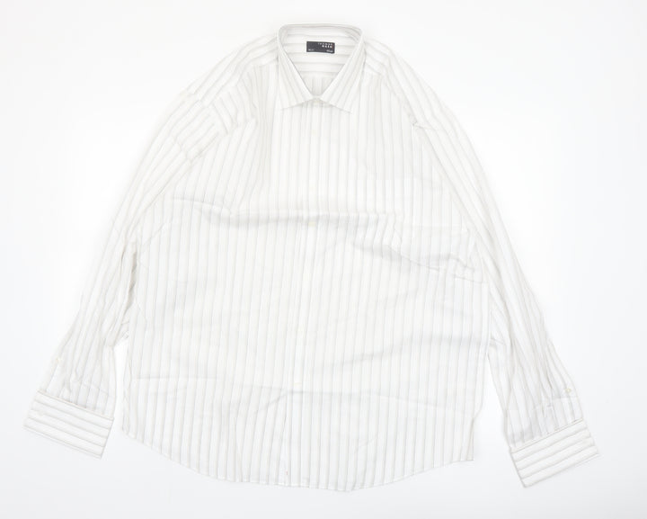 Thomas Nash Men's White Striped Long Sleeve Button-Up Shirt 16.5in Regular Fit