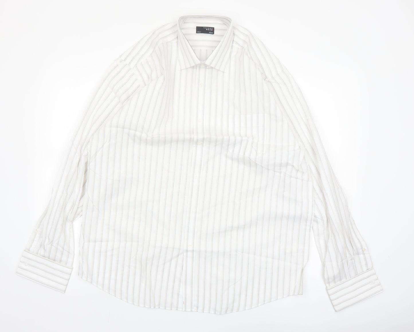 Thomas Nash Men's White Striped Long Sleeve Button-Up Shirt 16.5in Regular Fit
