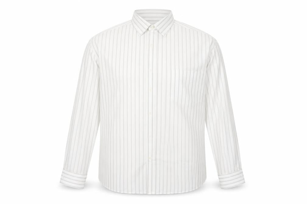 Front view of Thomas Nash Men's White Striped Long Sleeve Button-Up Shirt 16.5in Regular Fit