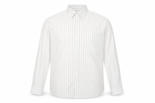 Front view of Thomas Nash Men's White Striped Long Sleeve Button-Up Shirt 16.5in Regular Fit