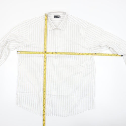 Thomas Nash Men's White Striped Long Sleeve Button-Up Shirt 16.5in Regular Fit