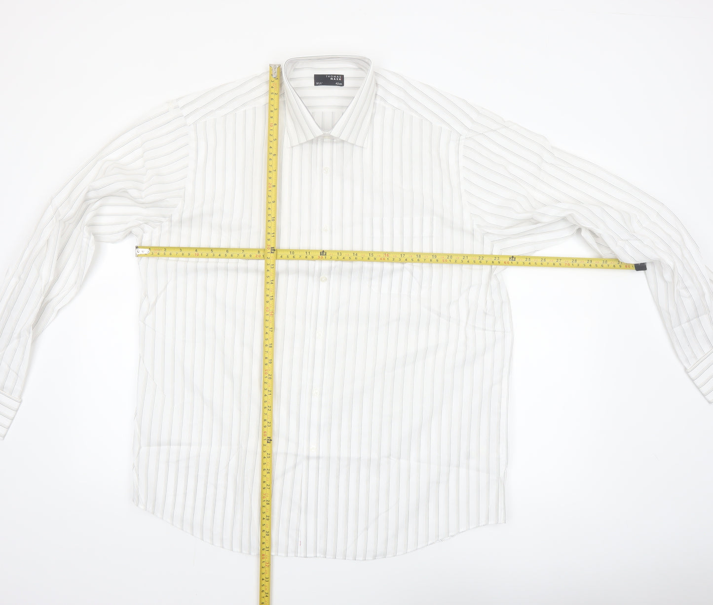 Thomas Nash Men's White Striped Long Sleeve Button-Up Shirt 16.5in Regular Fit