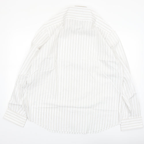 Thomas Nash Men's White Striped Long Sleeve Button-Up Shirt 16.5in Regular Fit