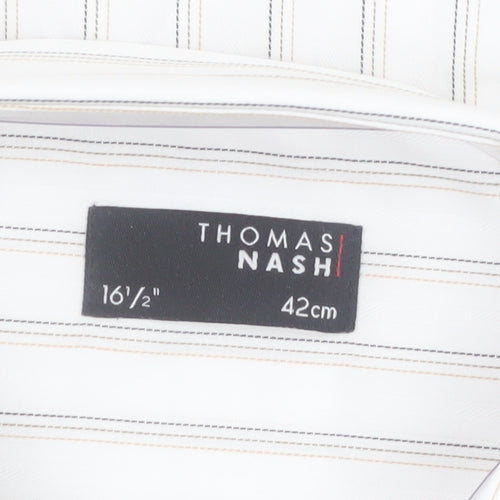 Thomas Nash Men's White Striped Long Sleeve Button-Up Shirt 16.5in Regular Fit