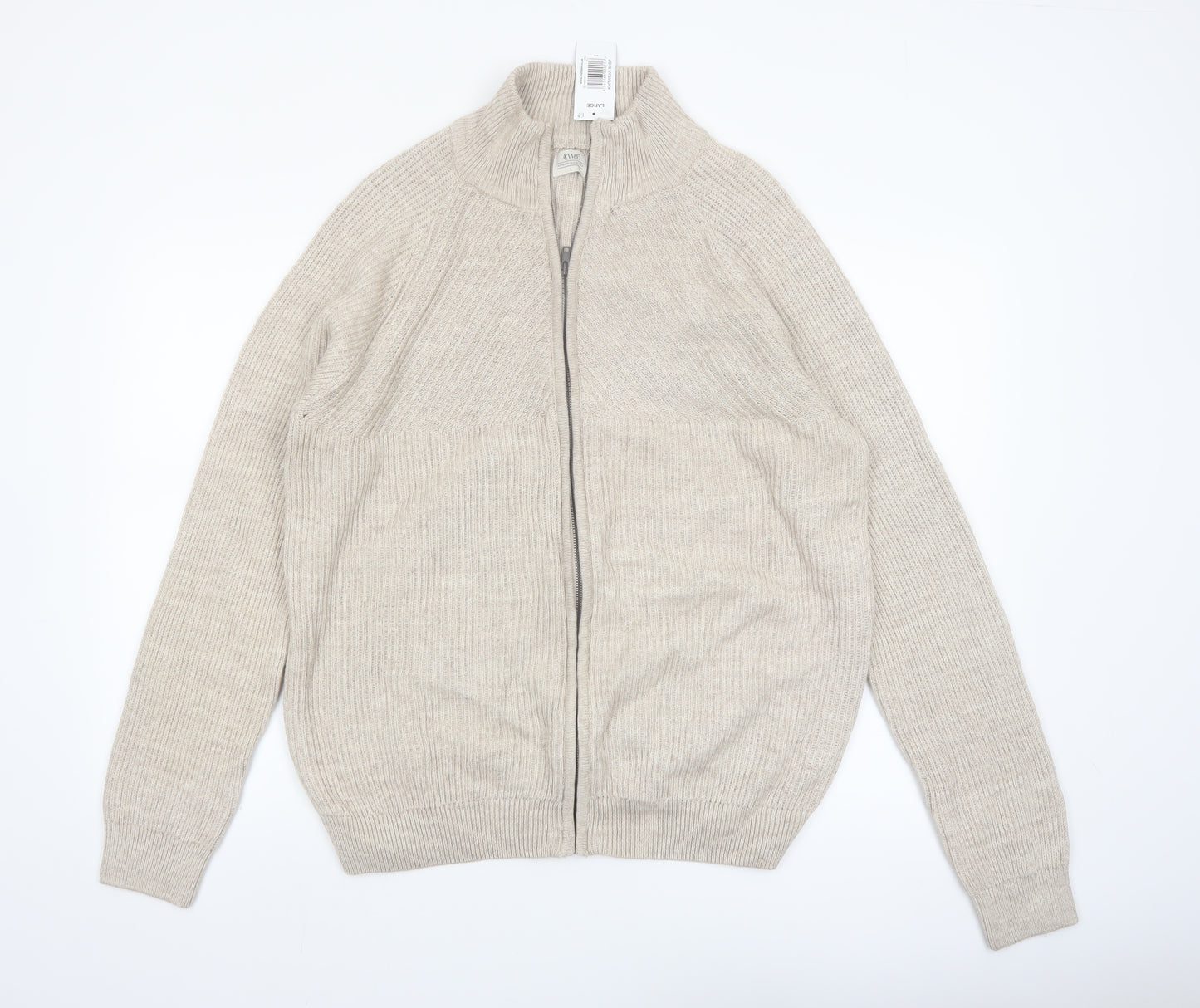 ACW85 Men's Beige Cotton Full Zip Jumper L Classic Knitwear