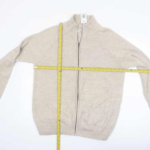 ACW85 Men's Beige Cotton Full Zip Jumper L Classic Knitwear