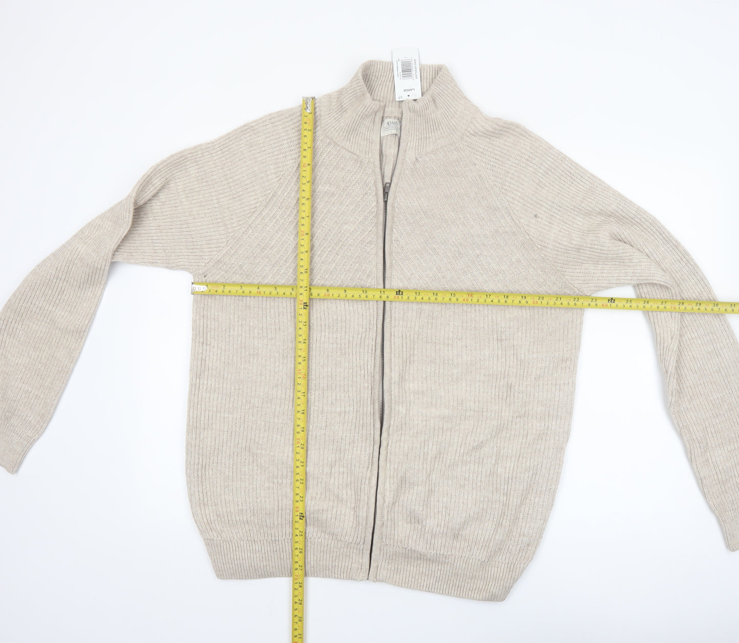 ACW85 Men's Beige Cotton Full Zip Jumper L Classic Knitwear