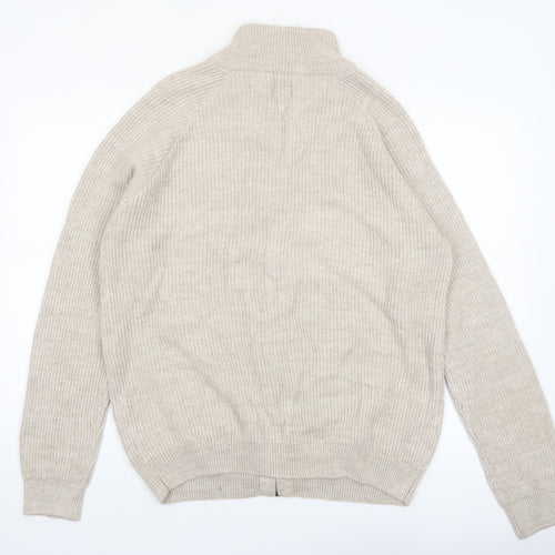 ACW85 Men's Beige Cotton Full Zip Jumper L Classic Knitwear