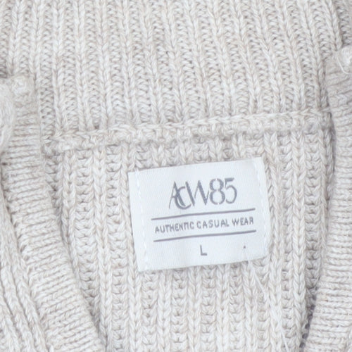 ACW85 Men's Beige Cotton Full Zip Jumper L Classic Knitwear