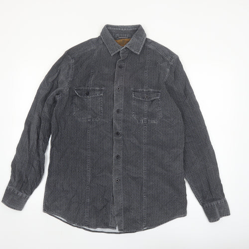 Black Brown 1826 Men's Grey Geometric Long Sleeve Button-Up Shirt Size M