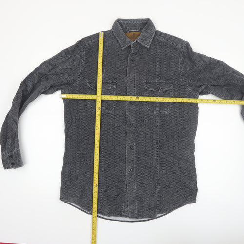 Black Brown 1826 Men's Grey Geometric Long Sleeve Button-Up Shirt Size M