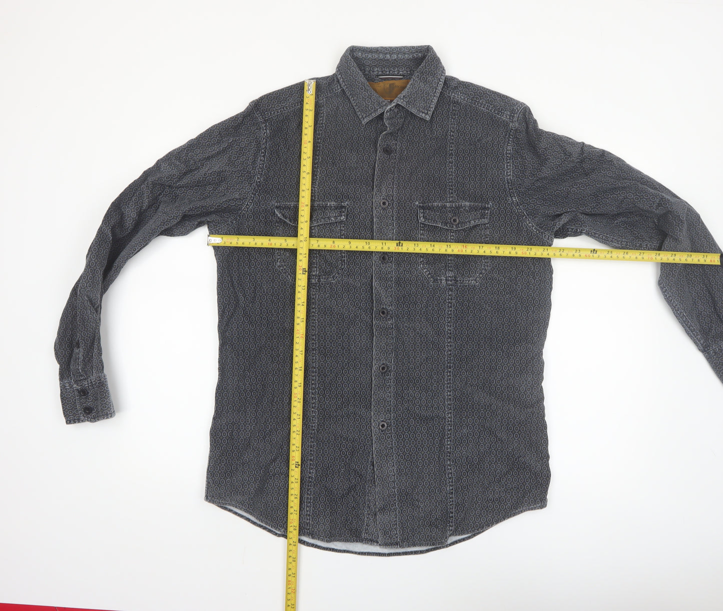 Black Brown 1826 Men's Grey Geometric Long Sleeve Button-Up Shirt Size M