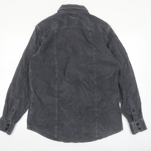 Black Brown 1826 Men's Grey Geometric Long Sleeve Button-Up Shirt Size M