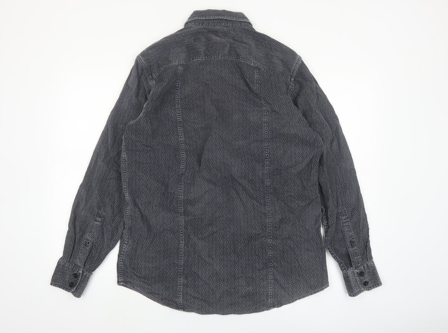 Black Brown 1826 Men's Grey Geometric Long Sleeve Button-Up Shirt Size M