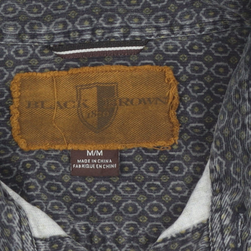 Black Brown 1826 Men's Grey Geometric Long Sleeve Button-Up Shirt Size M