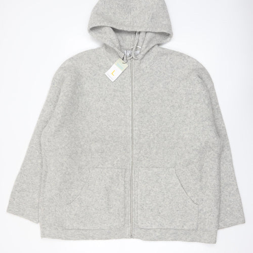 Primark Men’s Grey Wool Blend Zip Hooded Jumper Size L
