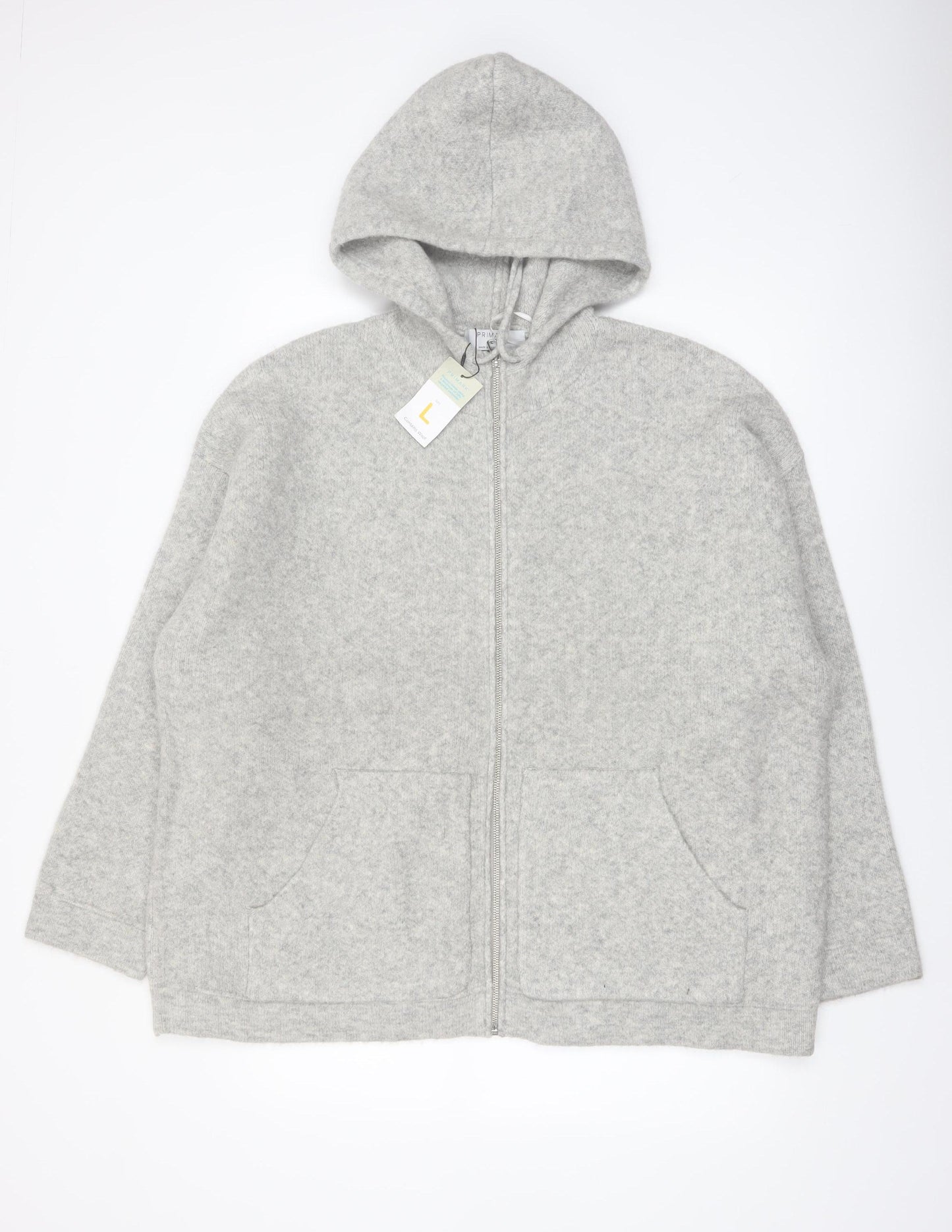 Primark Men’s Grey Wool Blend Zip Hooded Jumper Size L