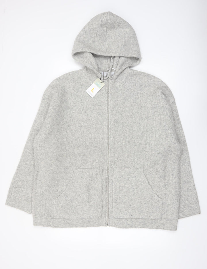 Primark Men’s Grey Wool Blend Zip Hooded Jumper Size L