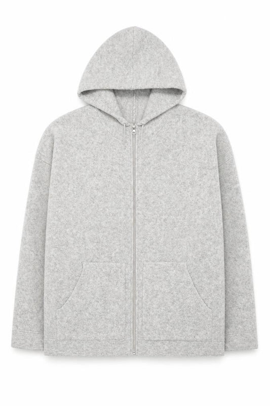 Front view of Primark Men’s Grey Wool Blend Zip Hooded Jumper, size L