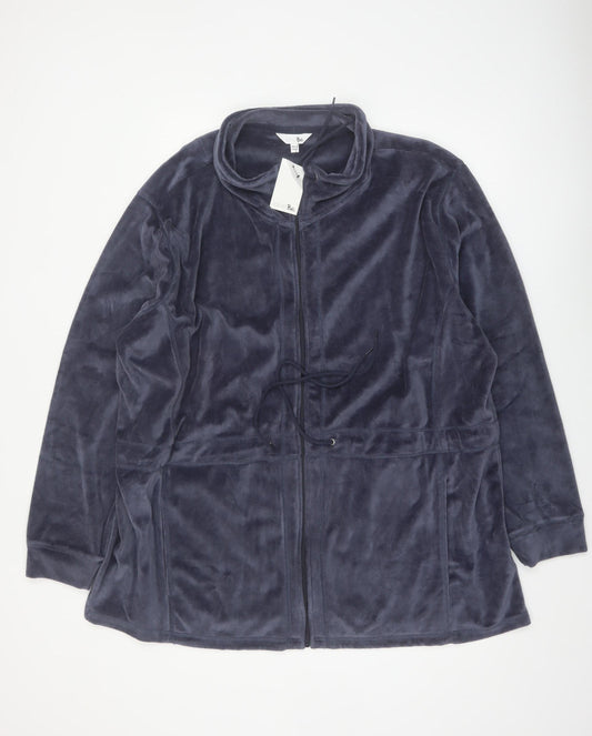 LabelBe Women’s Blue Velour Full Zip Mid-Length Jacket Size 30