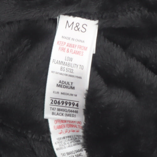 Marks and Spencer Women Black Cat Hooded Fleece Robe M