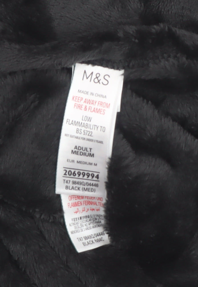 Marks and Spencer Women Black Cat Hooded Fleece Robe M