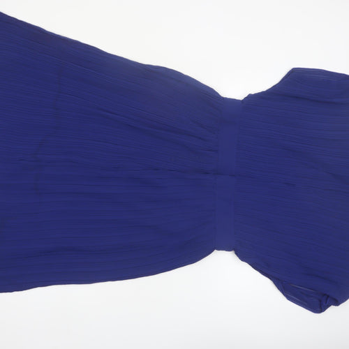 Boohoo Women Blue Size 16 Knee Length Pleated Wrap Dress