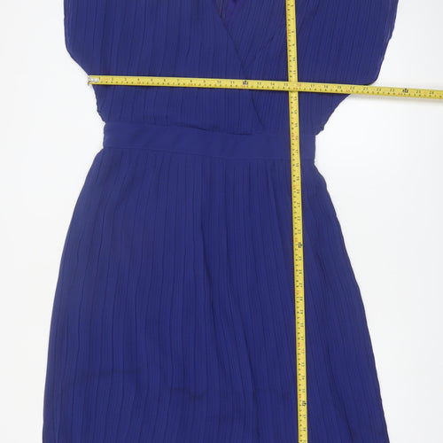Boohoo Women Blue Size 16 Knee Length Pleated Wrap Dress