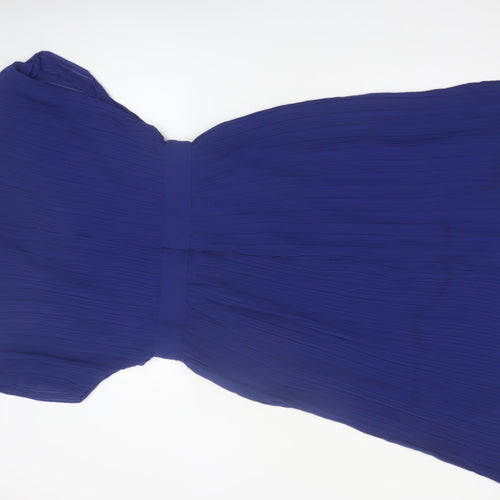 Boohoo Women Blue Size 16 Knee Length Pleated Wrap Dress