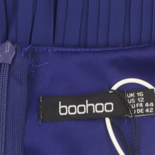 Boohoo Women Blue Size 16 Knee Length Pleated Wrap Dress