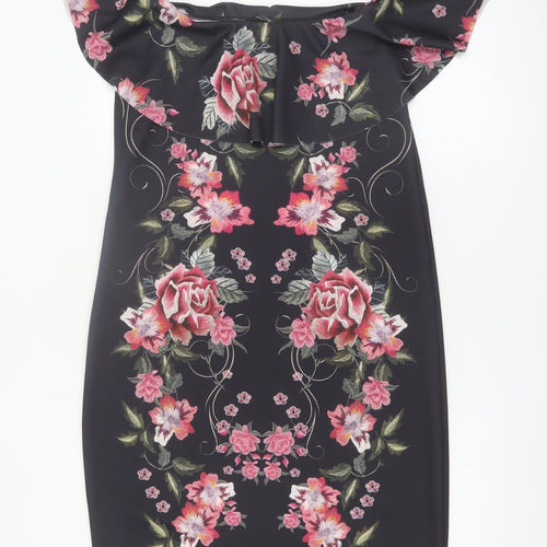 George Womens Black Floral Bodycon Off Shoulder Dress Size 16