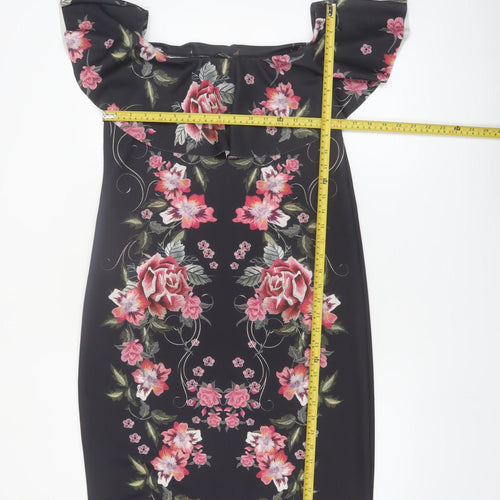 George Womens Black Floral Bodycon Off Shoulder Dress Size 16