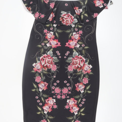 George Womens Black Floral Bodycon Off Shoulder Dress Size 16