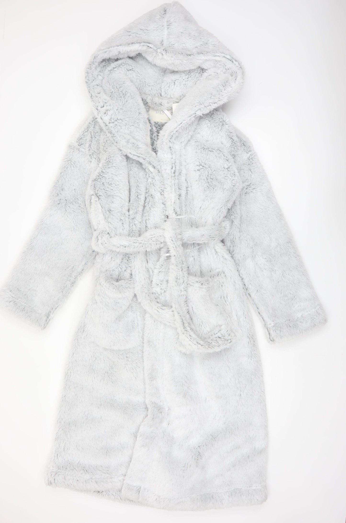 Marks and Spencer Women's Grey Fleece Hooded Robe M
