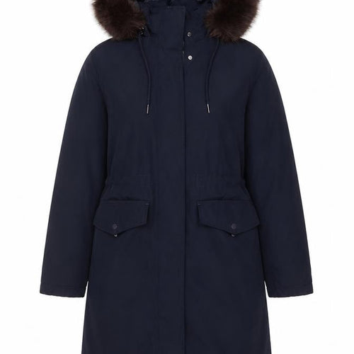 Marks and Spencer Women's Blue Hooded Fur Trim Parka Coat Size 10